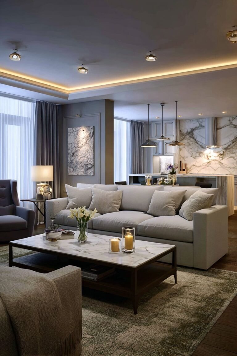 Layered ambient lighting creating a cozy moody living room atmosphere
