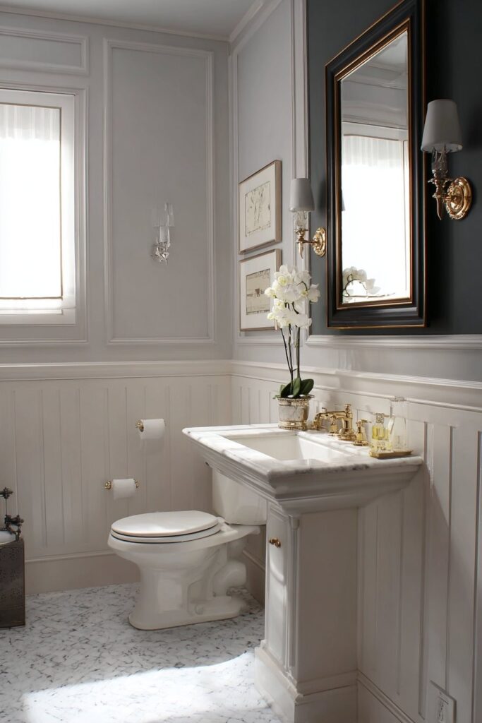 Wainscoting and wall paneling in bathroom wall decor ideas for elegance