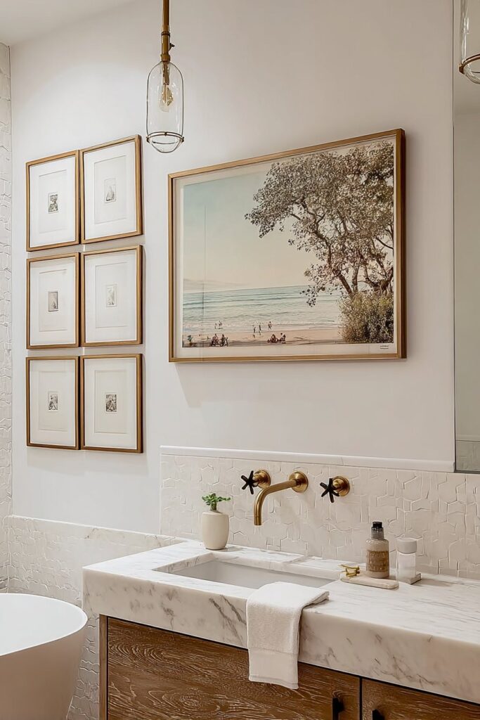 Framed wall art in bathroom wall decor ideas for a personalized look