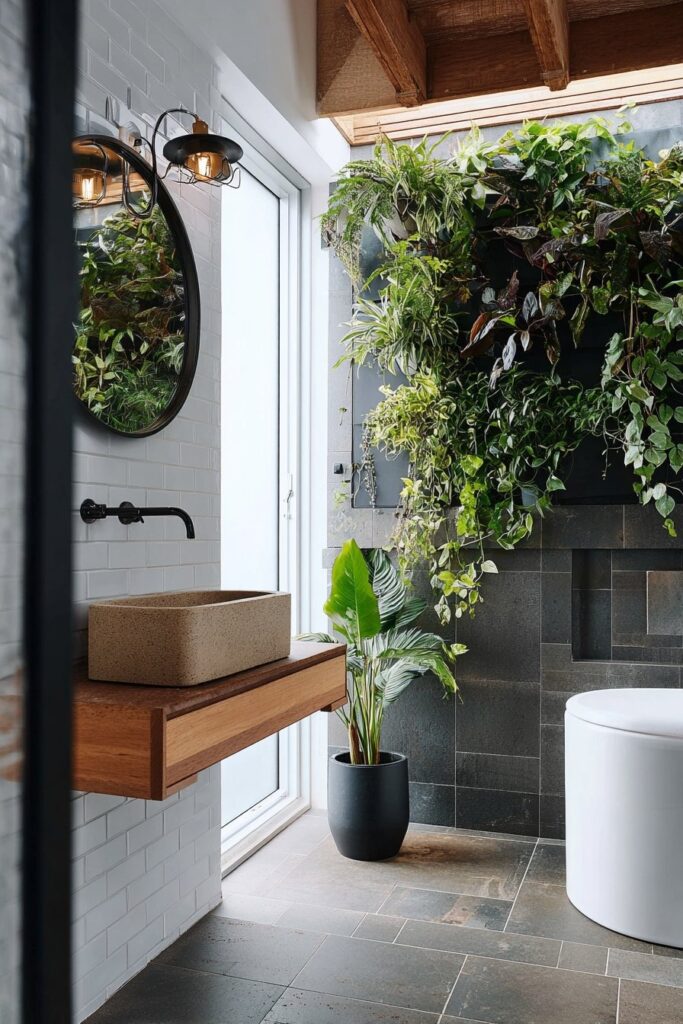 Living plant wall in bathroom wall decor ideas for a fresh natural feel