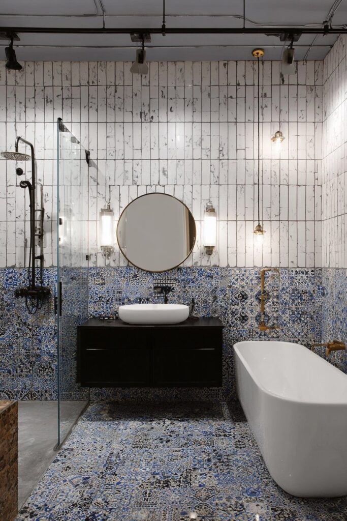 Floor-to-ceiling tile in bathroom wall decor ideas with artistic design