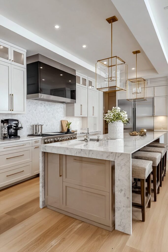 Bright neutral kitchen with cohesive colors and clean elegant decor