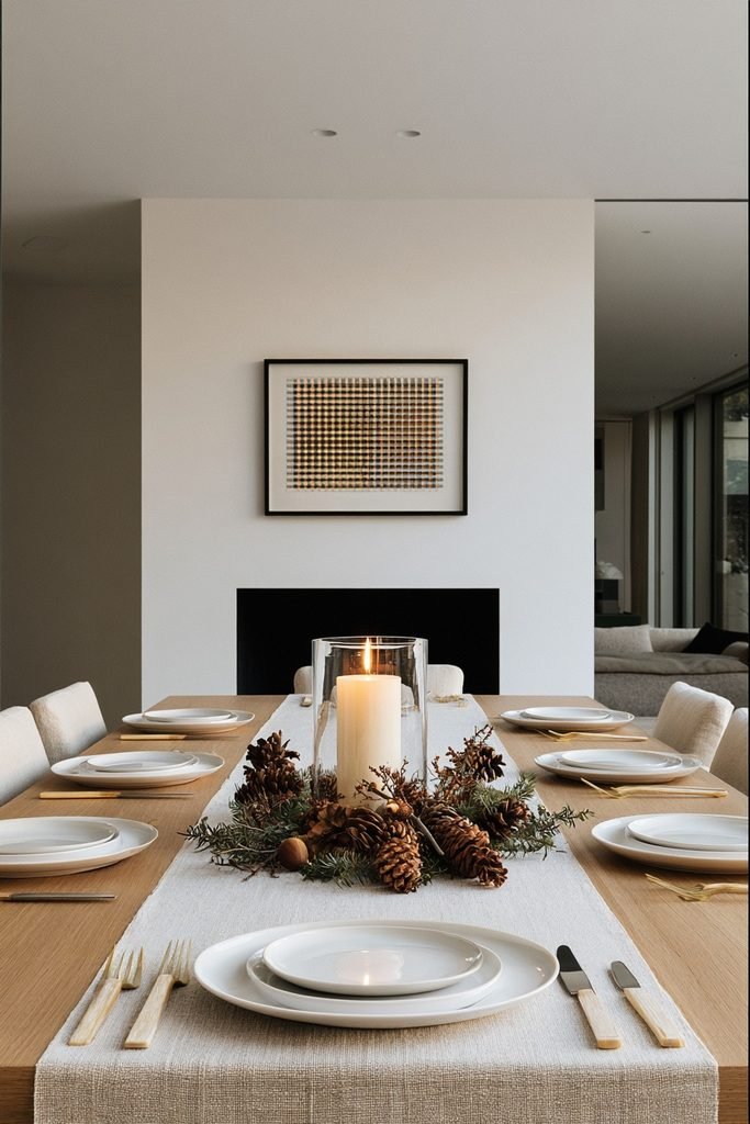 Dollar-store candle holder upgraded with pinecones and acorns for fall
