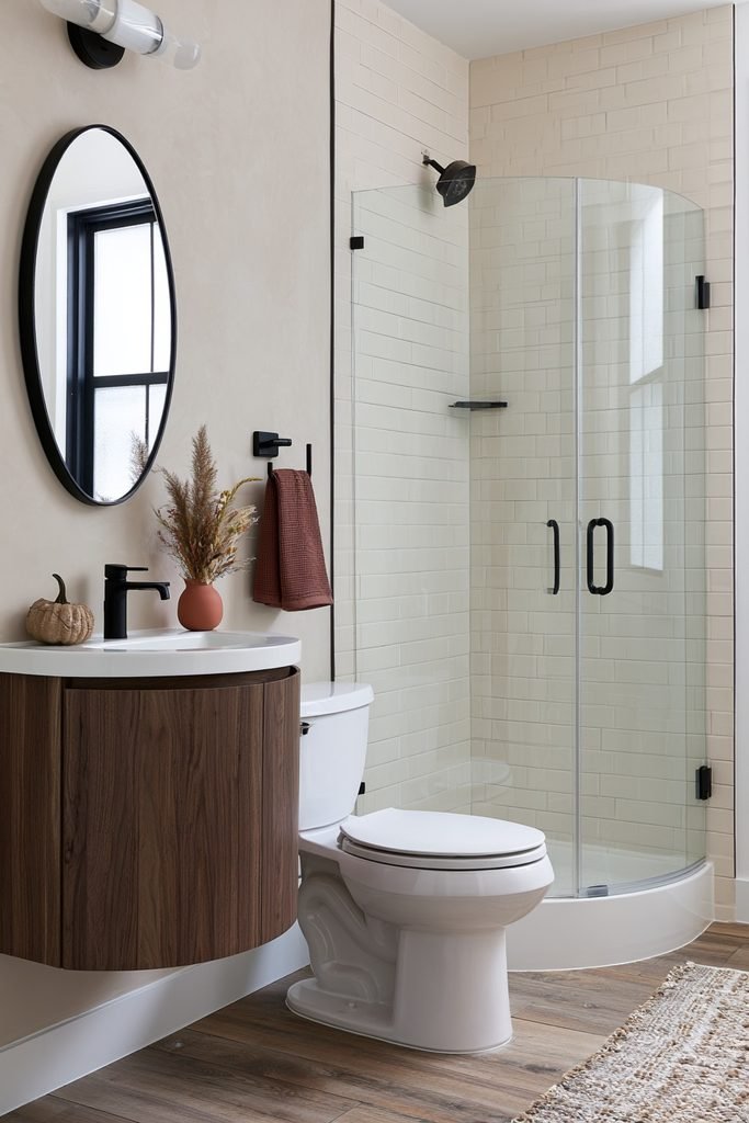 Small bathroom decorated with coordinated terracotta fall accents