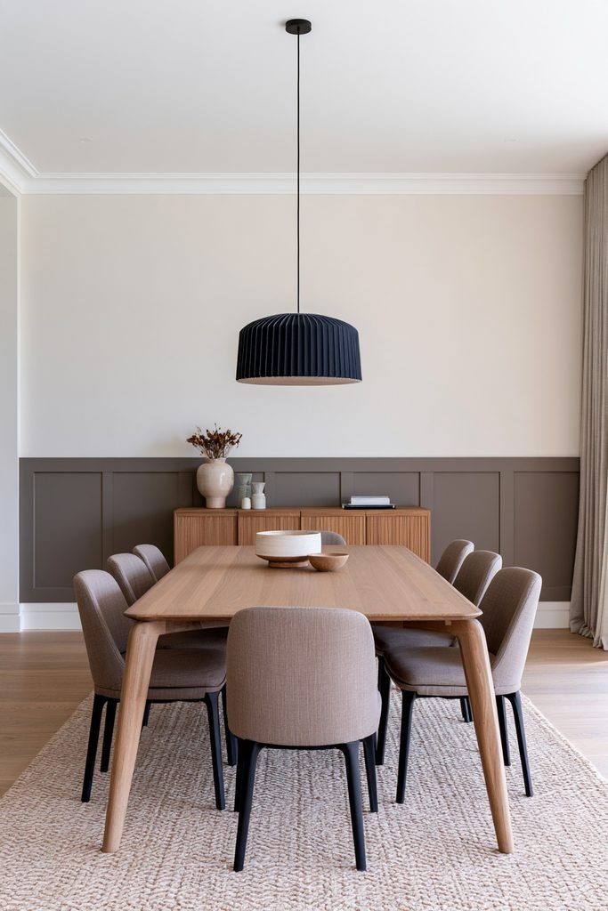 Contrasting dado rail painted a darker shade than the surrounding living room wall