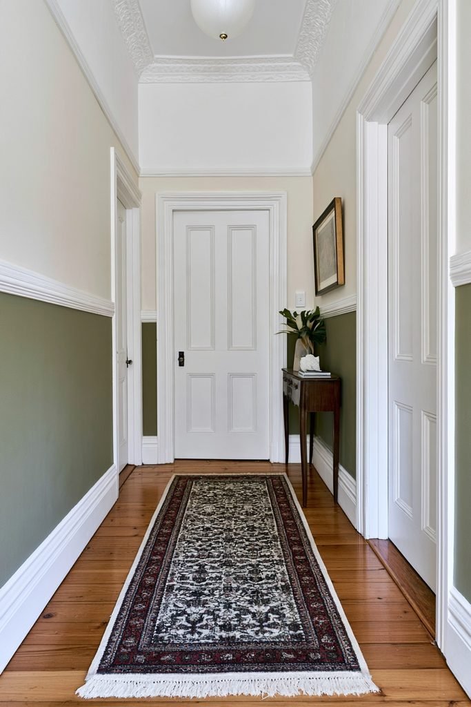 Refreshed Edwardian hallway preserving its original traditional dado rail
