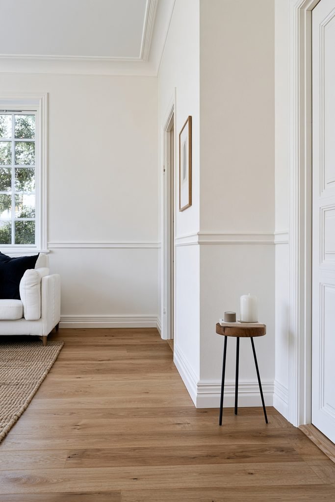 Simple MDF dado rail used as an affordable wall moulding idea in a modern home