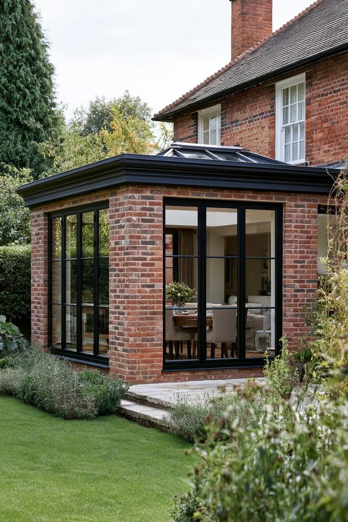 Traditional brick orangery extension with brickwork carefully matched to the existing house.