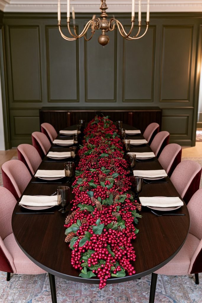 Christmas garland featuring bright cranberries and evergreen branches for festive holiday decor